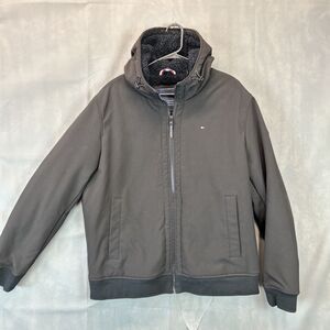 Tommy Hilfiger 3 Layer Fabric Water Wind Resistant Hooded Jacket Black Mens XL